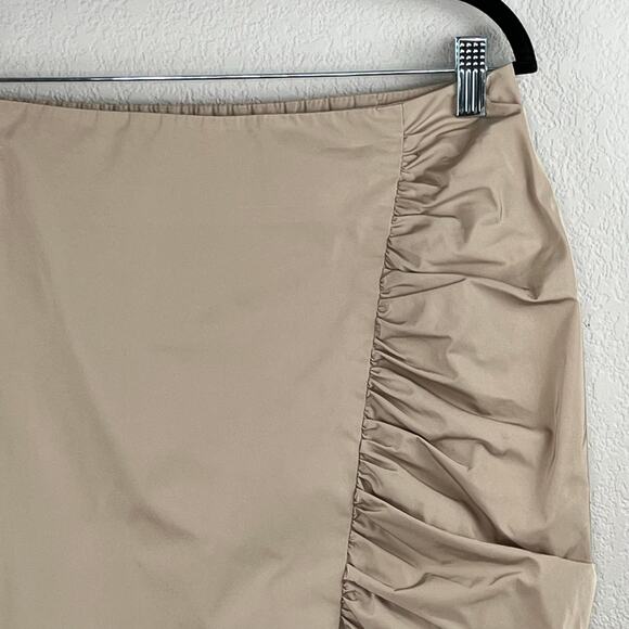 Yigal Azrouel Tan Asymmetric Ruched Side Back Elastic Waist Mini Skirt 6/Med - Picture 4 of 11